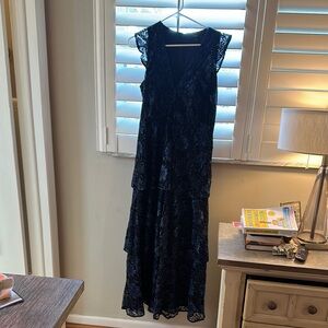 Lulu's Blue High Low Ruffled Gown with Flutter Sleeves